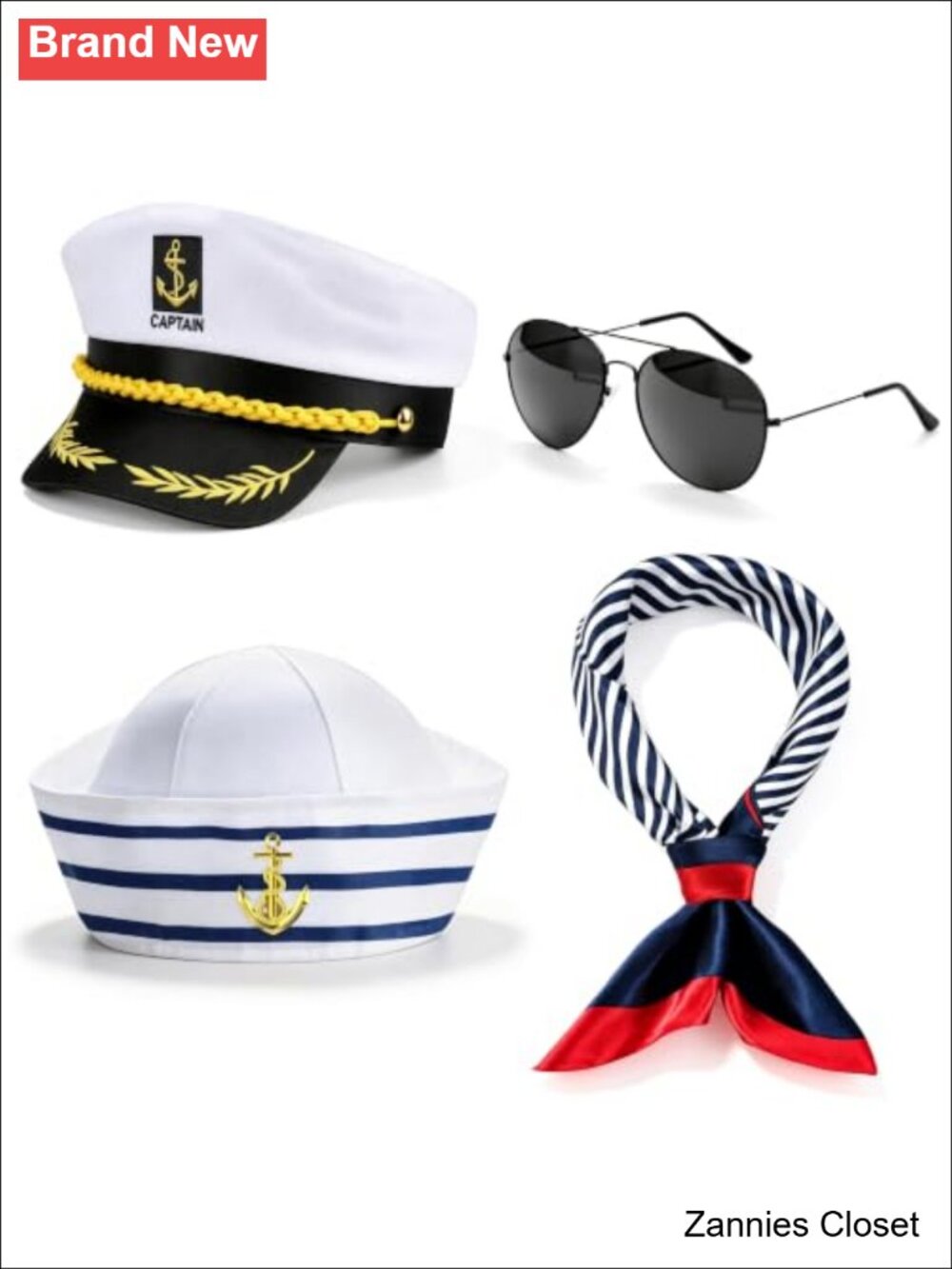 👻 Captain Sailor Costume Accessories Set Hat Anchor Sunglasses Scarf Cosplay